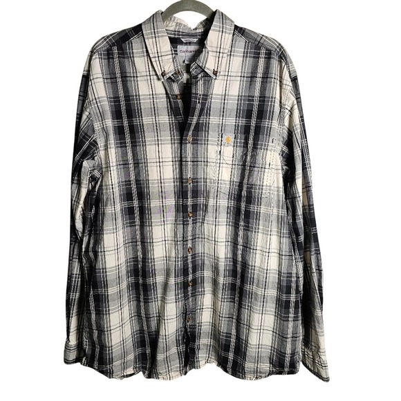 Carhartt XL Tall Plaid Button Up 100% Cotton Shirt Single Breast Pocket Size - Picture 2 of 16
